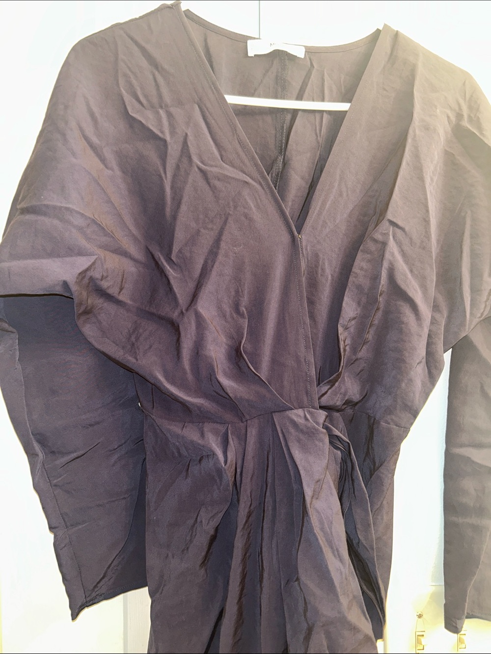 Womens Black Wrap-Style Dress with Tie Waist